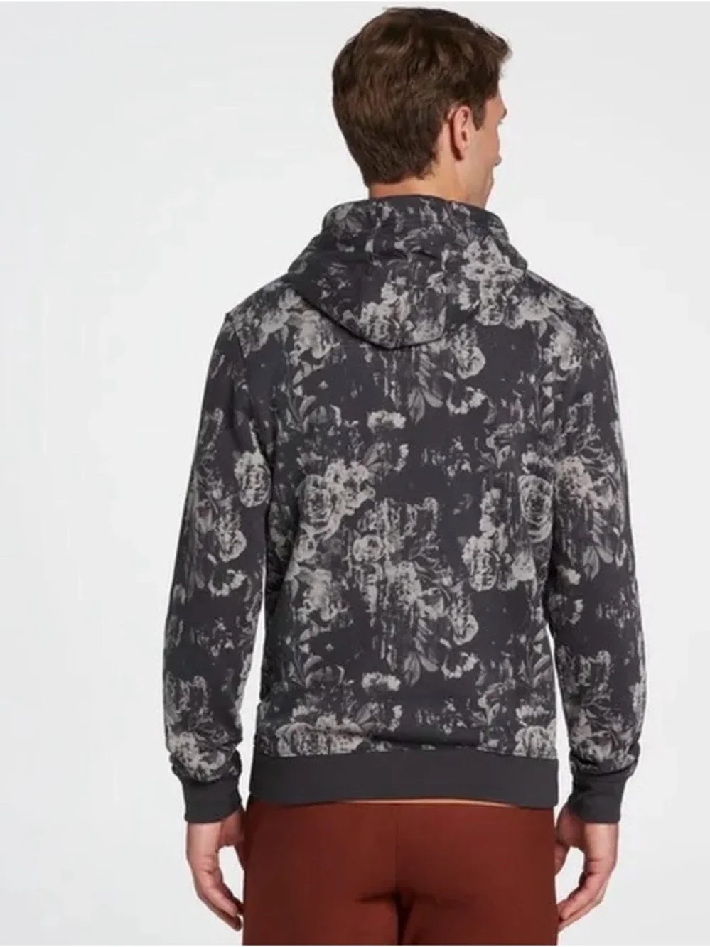 VRST Men's Classic Fleece Hoodie Monochromatic Floral Grey grey and black Medium - Picture 2 of 11